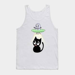 Funny black cat is being abducted by aliens Tank Top